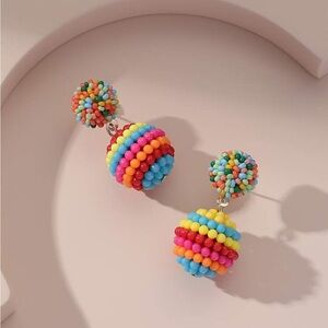 Colorful Beaded Drop Earrings - Rainbow Multicolor